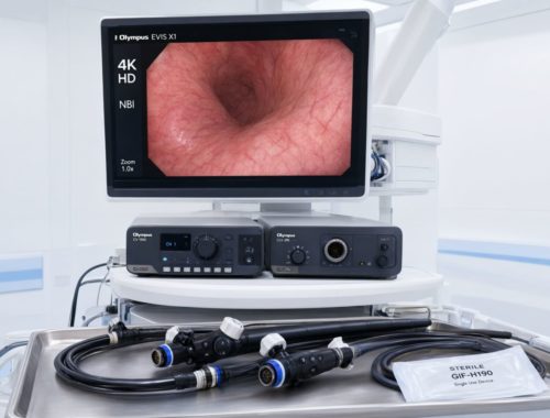 Полный комплект эндоскопической системы Olympus EVIS X1: видеопроцессор, источник света, монитор 4K и гибкие гастроскопы
